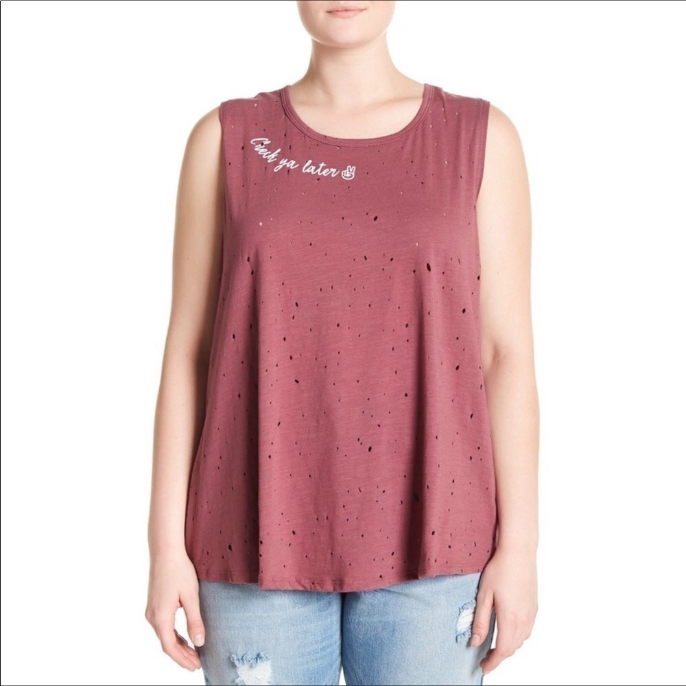 Hiatus Nordstrom Distressed Crew Tank Top Tee 2X